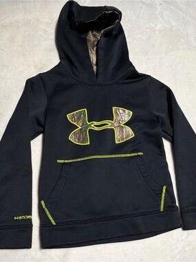 Under Armour Black Hoodie with Camo Logo and Neon Trim